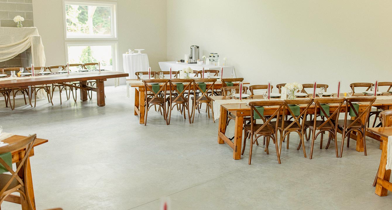 Harvest Tables with Dark Walnut Cross Back Chairs Harvest Tables with Dark Walnut Cross Back Chairs